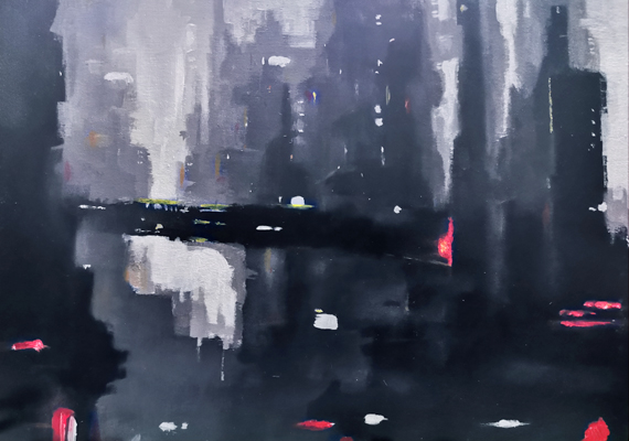 Sci-fi cityscape<br>
A5 - acrylic on paper